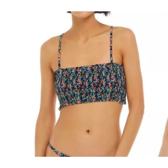 Body Glove Medium Elora Bikini Swim Top Smocked Bandeau Lined Bra Floral Abloom - Picture 1 of 6